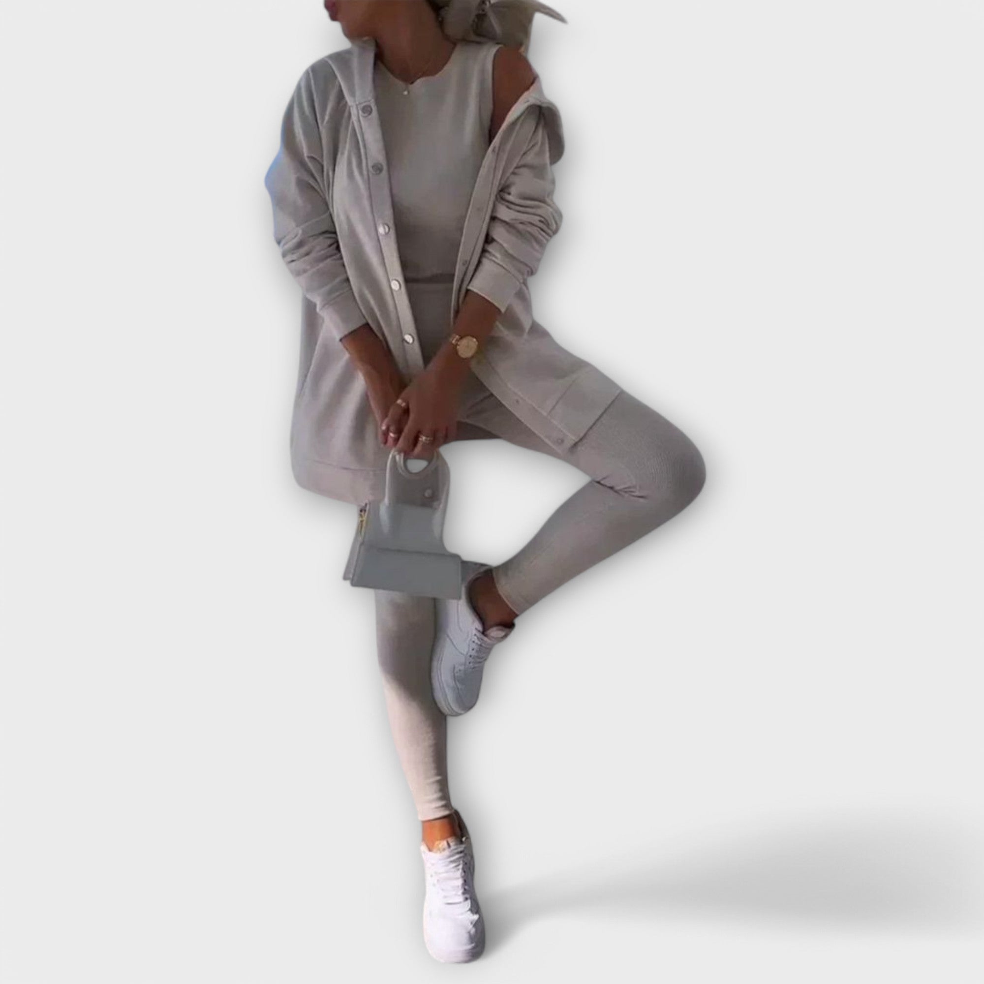 Three-piece set with cardigan