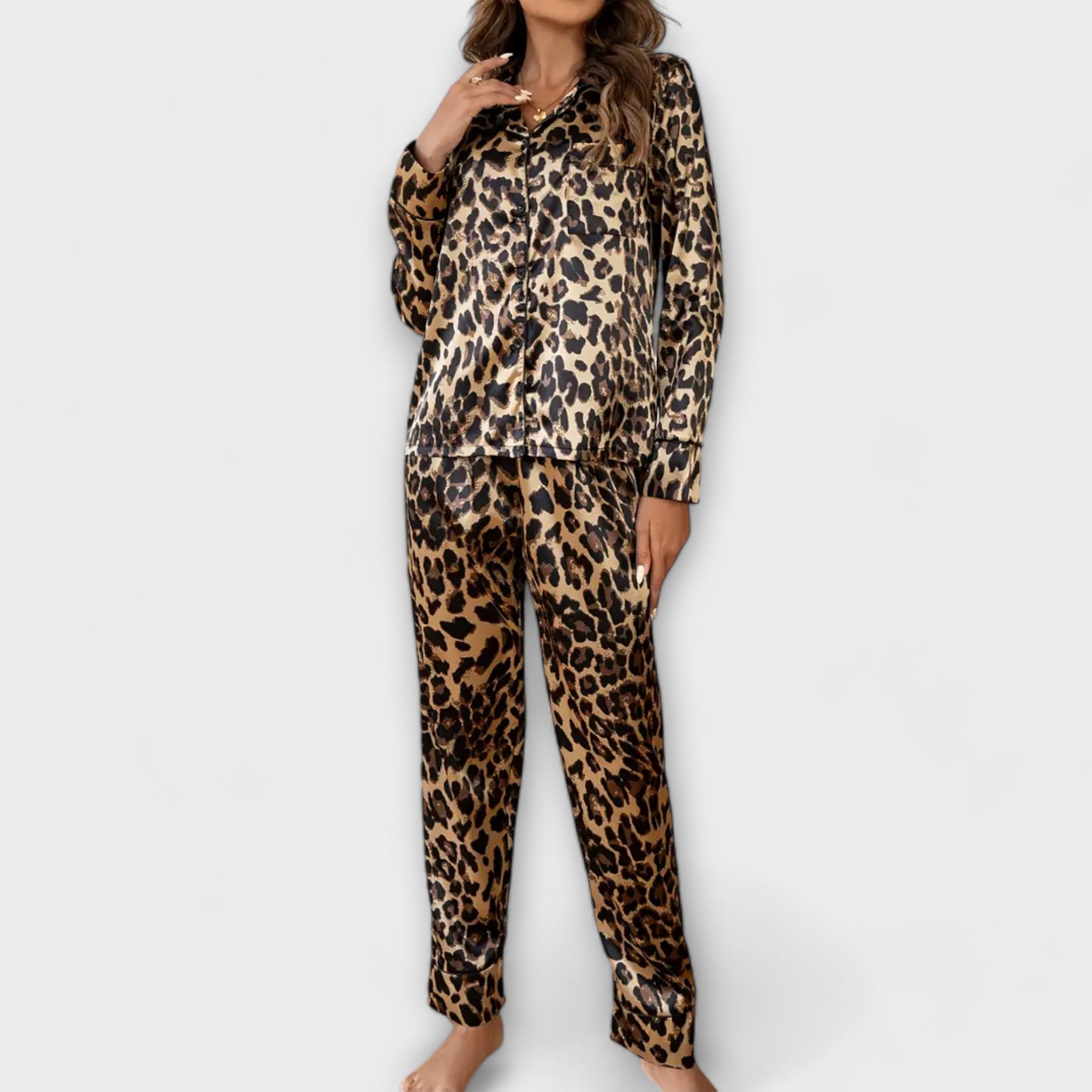 Leopard print satin pajama set
